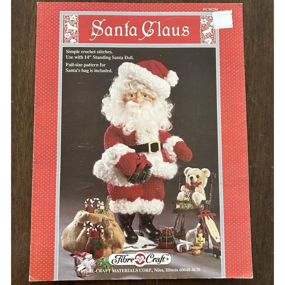 Vintage Fibre Crafts SANTA CLAUS Christmas Crochet Pattern Leaflet For 14" Doll